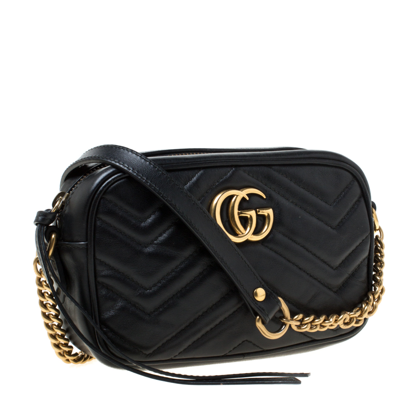 Gucci GG Marmont Mini Matelassé Camera Bag - Black Crossbody Bags, Handbags  - GUC360519