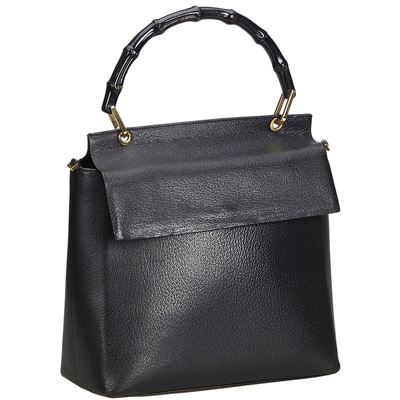 

Gucci Black Leather Bamboo Satchel Bag