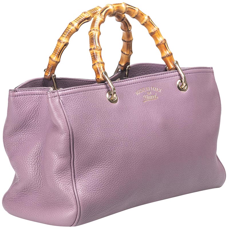 

Gucci Purple Leather Bamboo Top Handle Shopper Tote