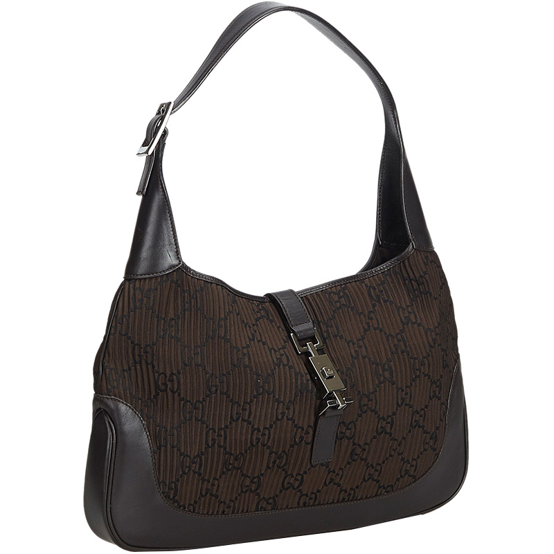 

Gucci Dark Brown Leather and Fabric Pleated Jackie O Hobo, Black
