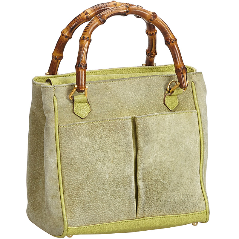 

Gucci Green Suede Bamboo Satchel Bag