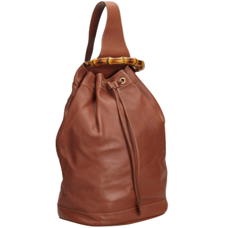 

Gucci Brown Leather Bamboo Top Handle Drawstring Backpack