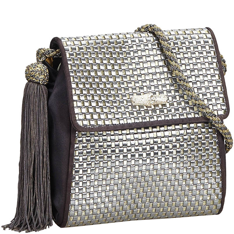 

Gucci Sliver/Black Textured Fabric Crossbody Bag