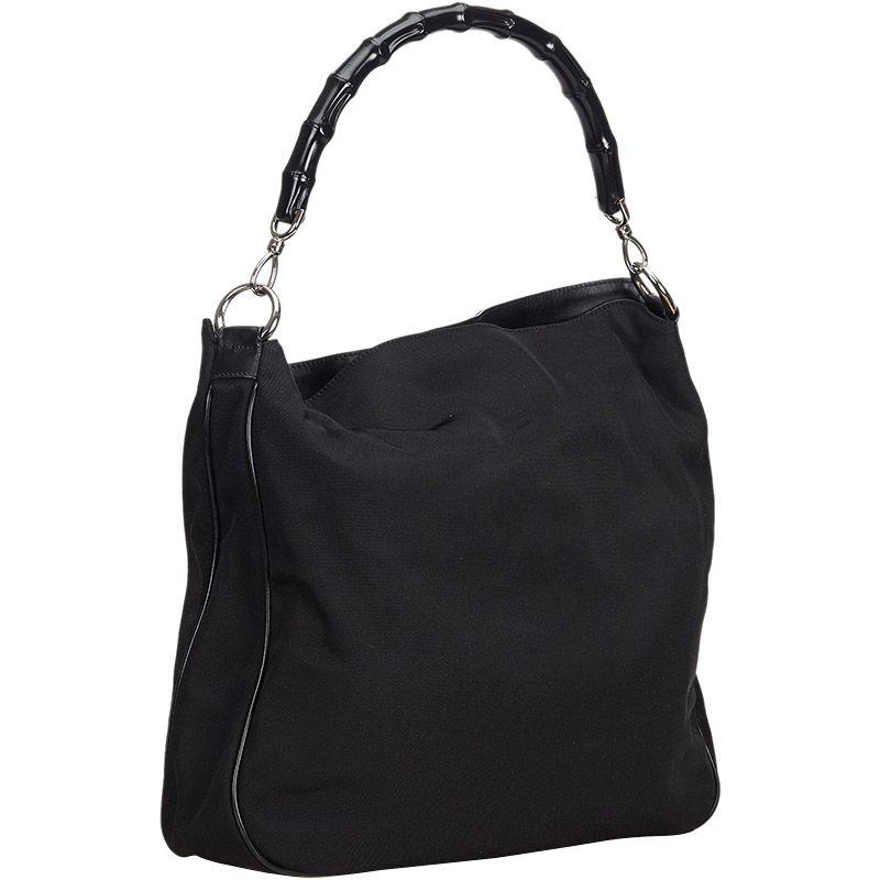 

Gucci Black Nylon Top Handle Bamboo Satchel