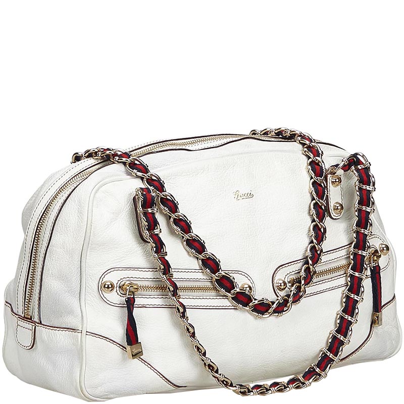 

Gucci White Leather Princy Chain Duffle Bag
