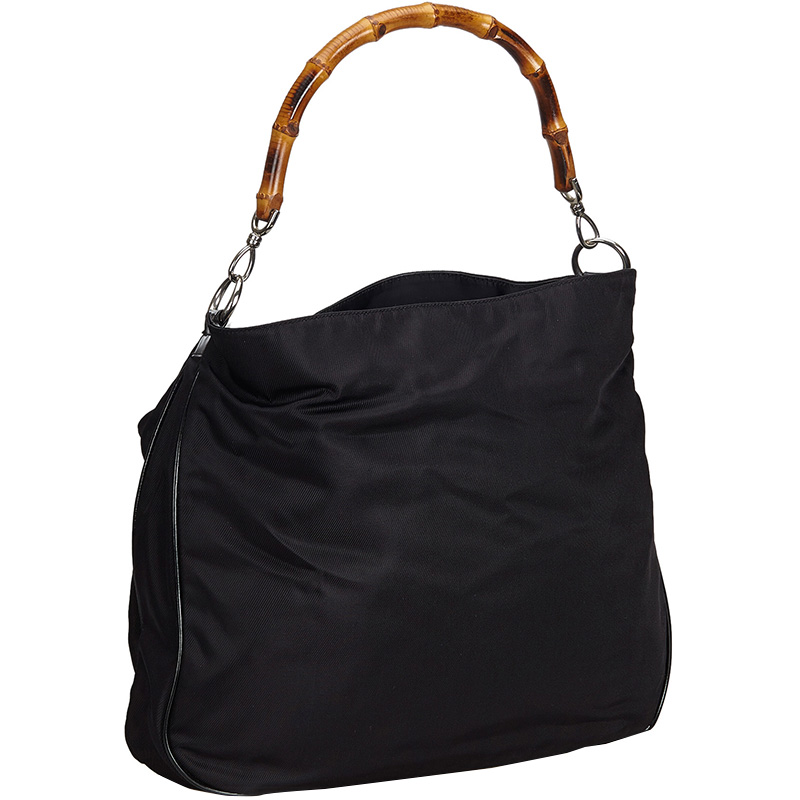 

Gucci Black Canvas Bamboo Top Handle Bag
