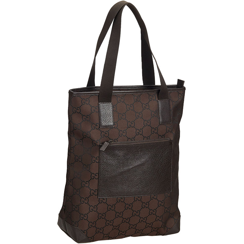 

Gucci Dark Brown GG Jacquard Canvas Leather Tote