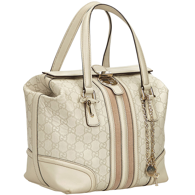 

Gucci White Leather Guccissima Boston Bag
