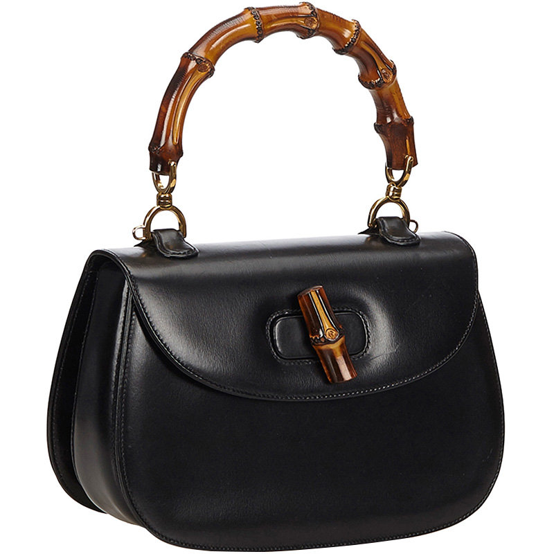 

Gucci Black Leather Bamboo Leather Shoulder Bag