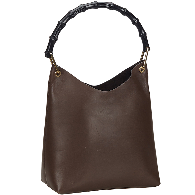 

Gucci Dark Brown Leather Bamboo Top Handle Bag