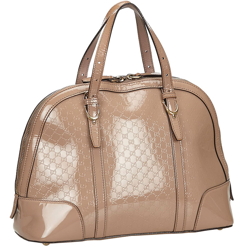 

Gucci Light Brown Patent Leather Micro Guccissima Bag