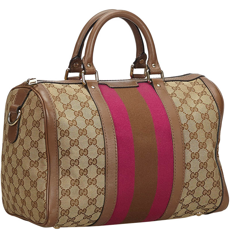 

Gucci Brown GG Canvas Leather Boston Bag