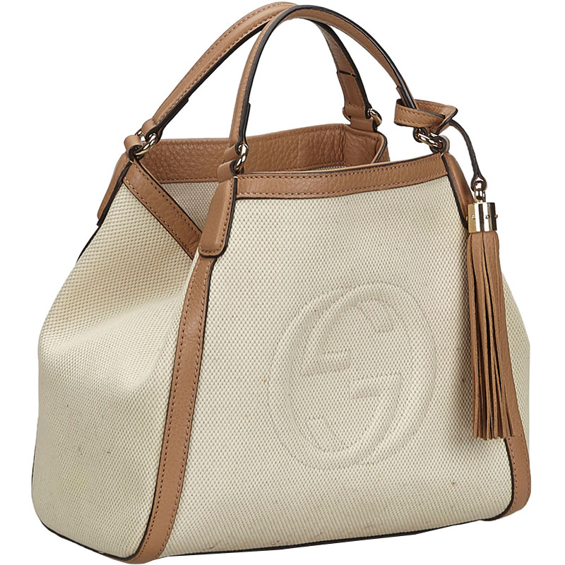 

Gucci White Soho Canvas Leather Shoulder Bag, Brown