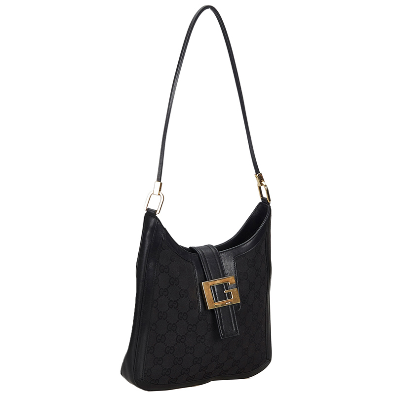 

Gucci Black GG Canvas Leather Shoulder Bag