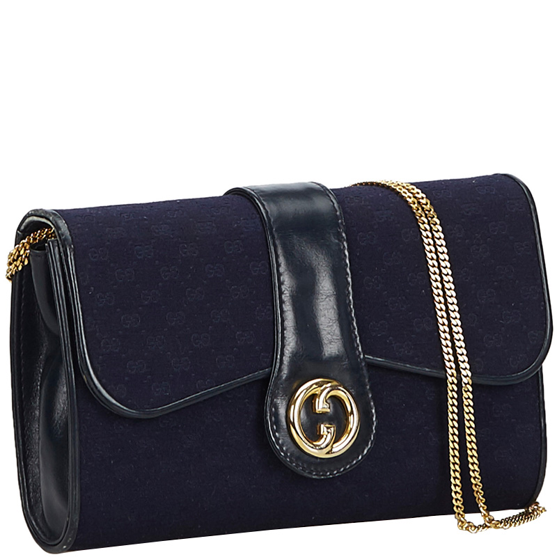 

Gucci Navy Blue GG Canvas Chain Shoulder Bag