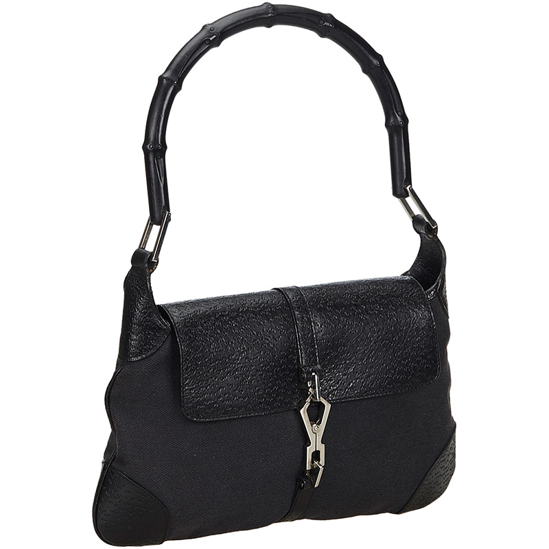 

Gucci Black Canvas Bamboo Top Handle Bag
