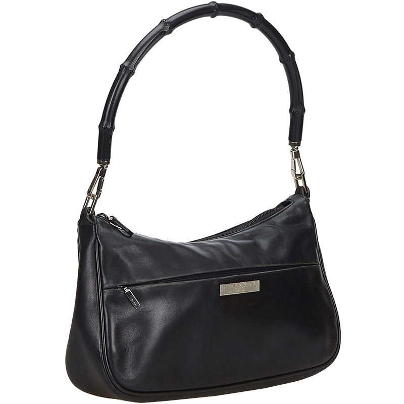 

Gucci Black Leather Bamboo Top Handle Bag