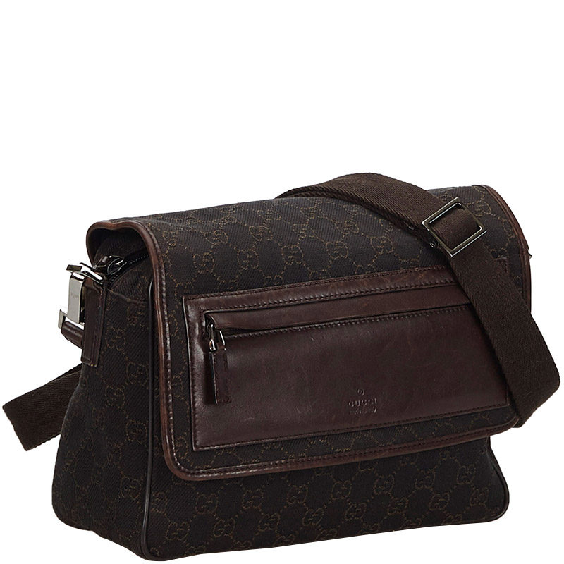 

Gucci Dark Brown GG Canvas Leather Messenger Bag