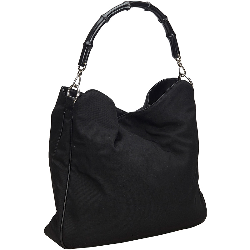

Gucci Black Canvas Bamboo Handle Satchel