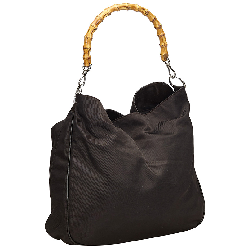 

Gucci Black Canvas Top Handle Bamboo Satchel
