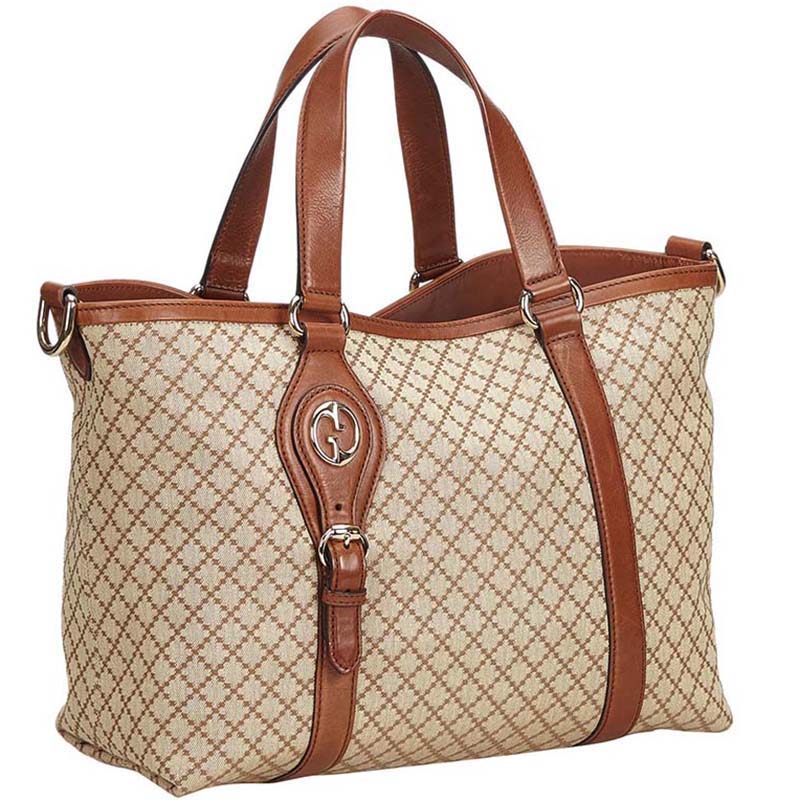 

Gucci Beige/Brown Diamante Canvas and Leather Tote Bag