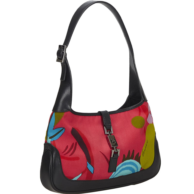 

Gucci Red Floral Print Nylon Jackie Hobo Bag, Multicolor