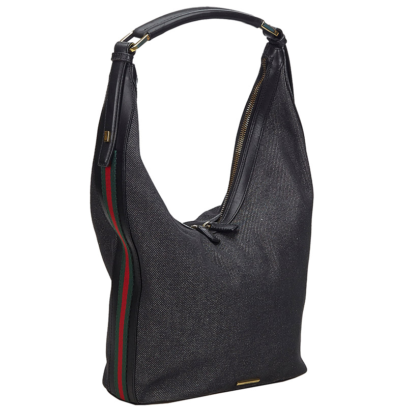 

Gucci Black Web Denim Shoulder Bag