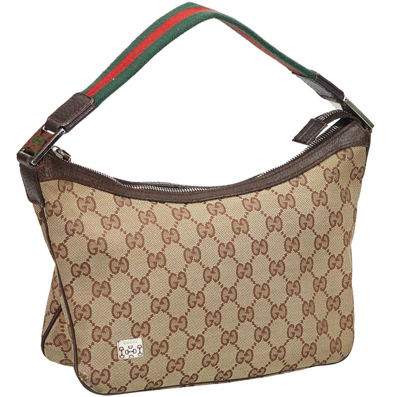 Gucci Brown/Beige GG Canvas Web Baguette Bag