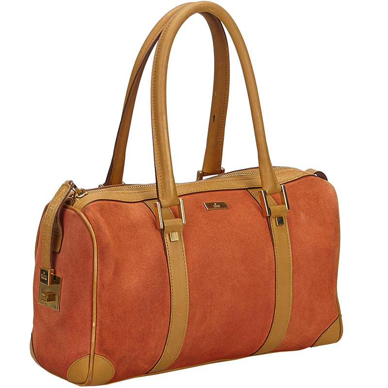 

Gucci Orange/Brown Suede Leather Boston Bag