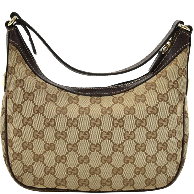 Gucci Beige Brown Gg Original Canvas Thin Hobo Bag