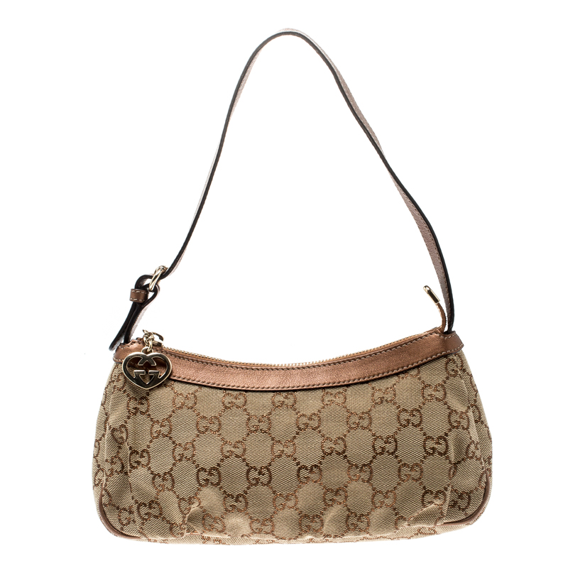 Gucci Pink GG Canvas Interlocking G Heart Pochette Bag - Yoogi's Closet