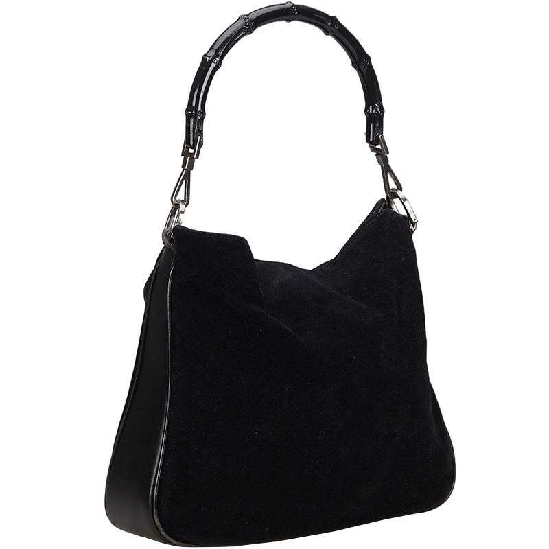 

Gucci Black Suede Bamboo Satchel