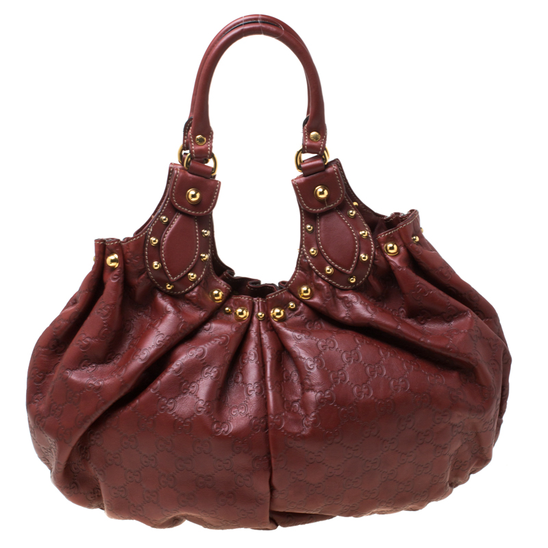 مملوكة مسبقًا Gucci Copper GG Leather Guccissima Pelham Studded Hobo