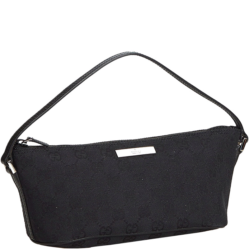 

Gucci Black GG Canvas Jacquard Baguette Bag