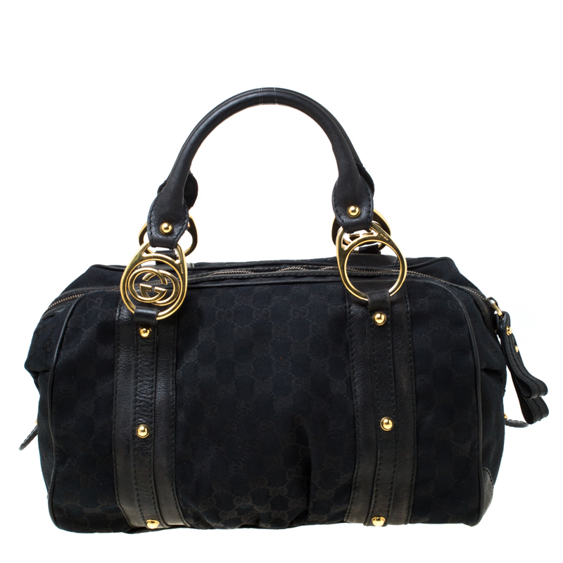 Gucci Black GG Canvas and Leather Interlocking Boston Bag Gucci | TLC