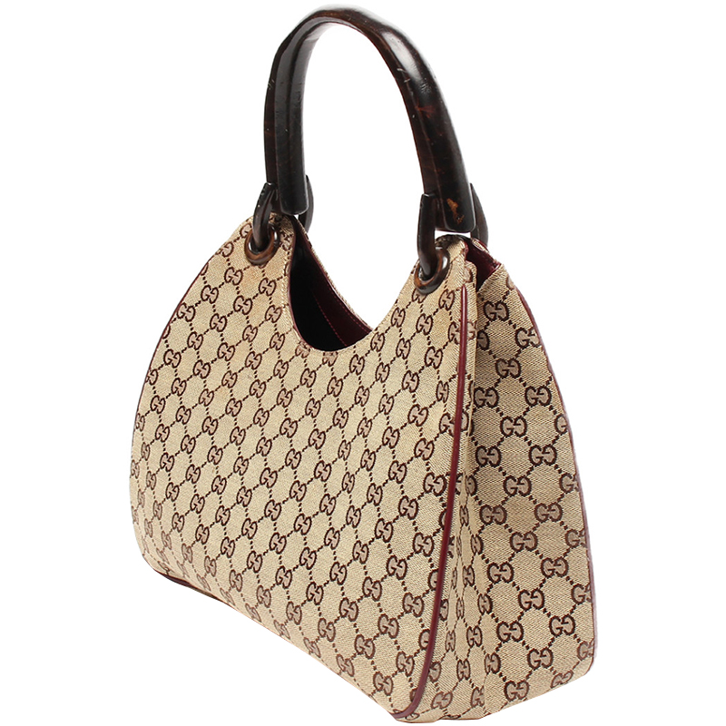 

Gucci Beige GG Canvas Wood Top Handle Bag