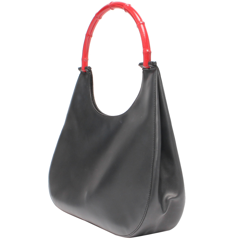 

Gucci Black/Red Leather Wood Top Hande Hobo Bag