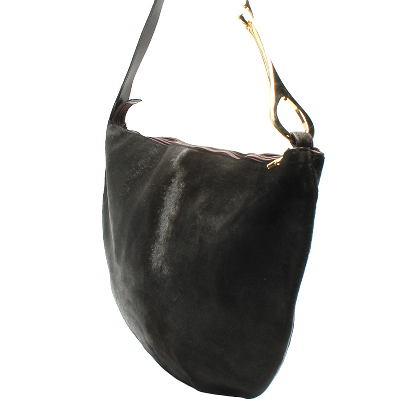 

Gucci Black Suede Half Moon Hobo Bag