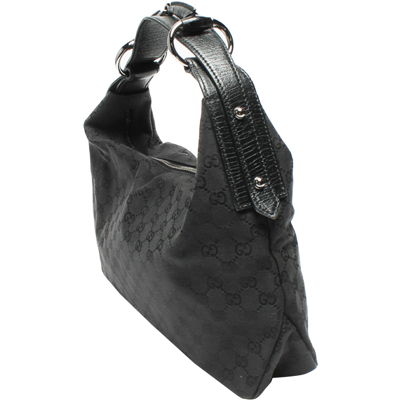 

Gucci Black GG Canvas Horsebit Hobo Bag