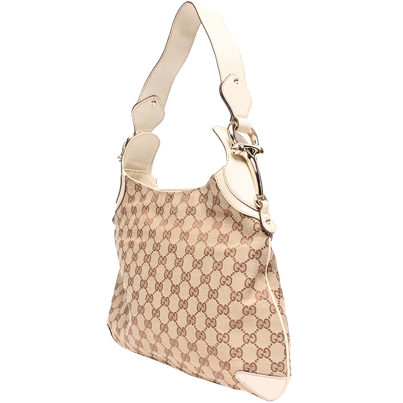 

Gucci Beige GG Supreme Canvas And Leather Hobo Bag