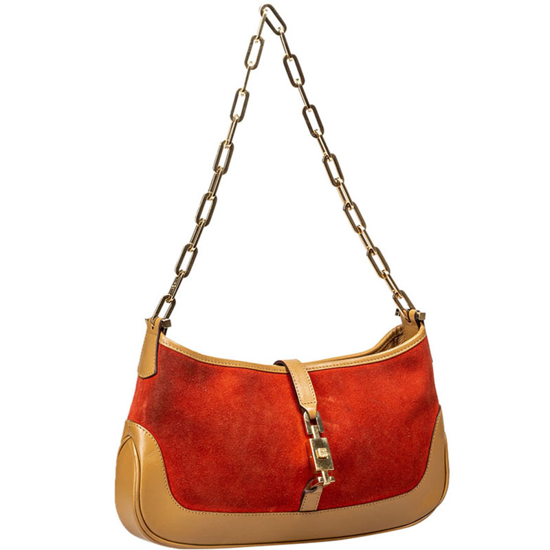 

Gucci Red/Light Brown Suede Chain Jackie Bag