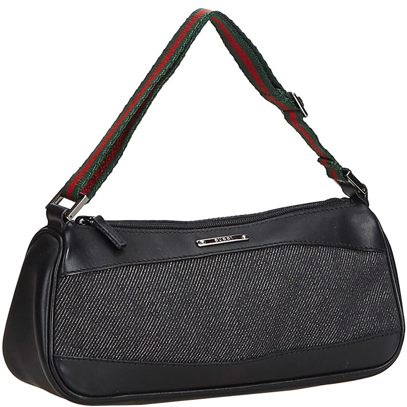 

Gucci Black Denim And Leather Baguette