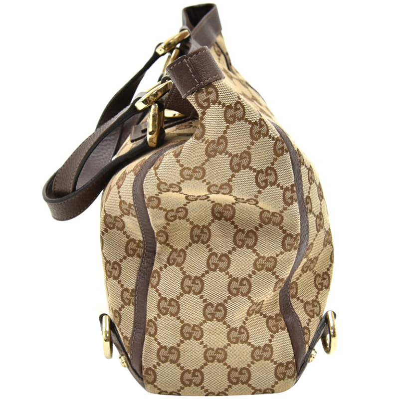

Gucci Brown/Beige GG Canvas D-ring Leather Small Tote Bag