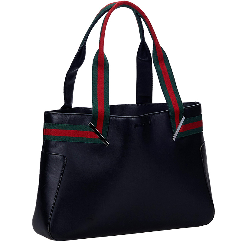 

Gucci Black Web Leather Tote Bag