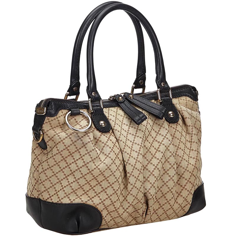 

Gucci Brown Diamante Canvas Sukey Satchel, Beige