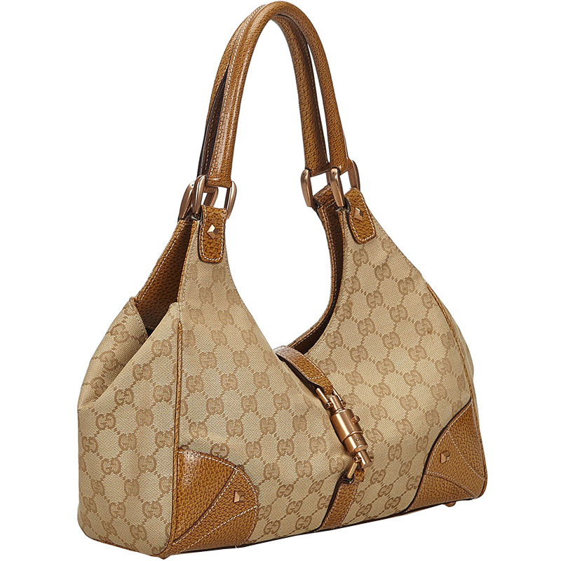 

Gucci Light Brown GG Canvas Nailhead Shoulder Bag, Beige
