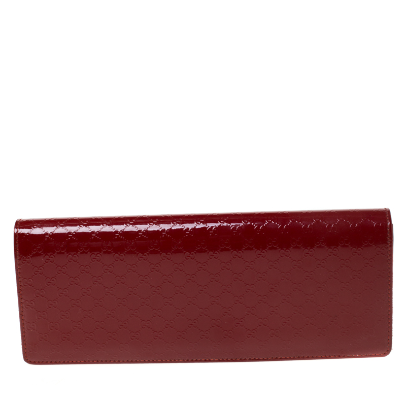 Pre Owned Gucci Red Microguccissima Patent Leather Broadway Evening Clutch