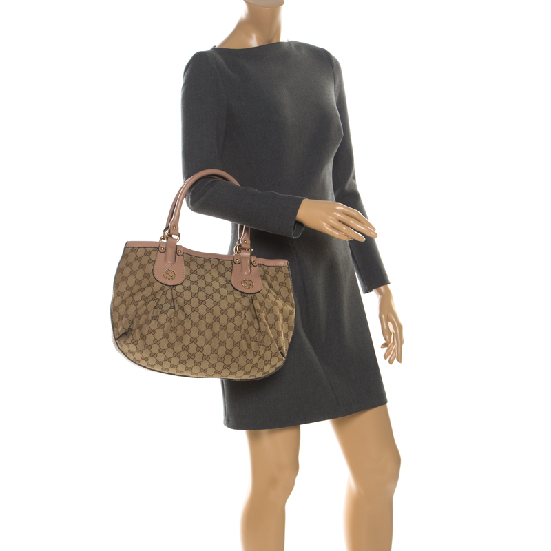

Gucci Beige/Pink GG Canvas and Leather Medium Scarlett Stud Interlocking Tote