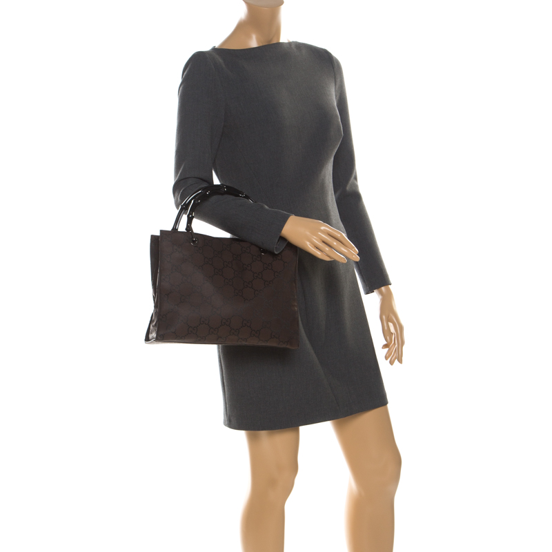 

Gucci Brown/Black GG Nylon Bamboo Tote