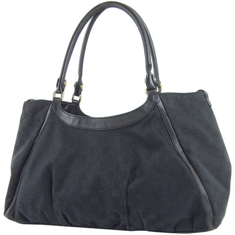 

Gucci Black GG Canvas Leather Tote Bag